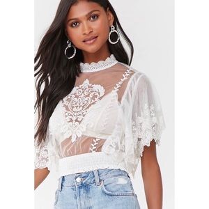 F21 Sheer Embroidered Top